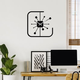Wallity Reloj de Pared Decorativo Cuadrado de Metal Negro